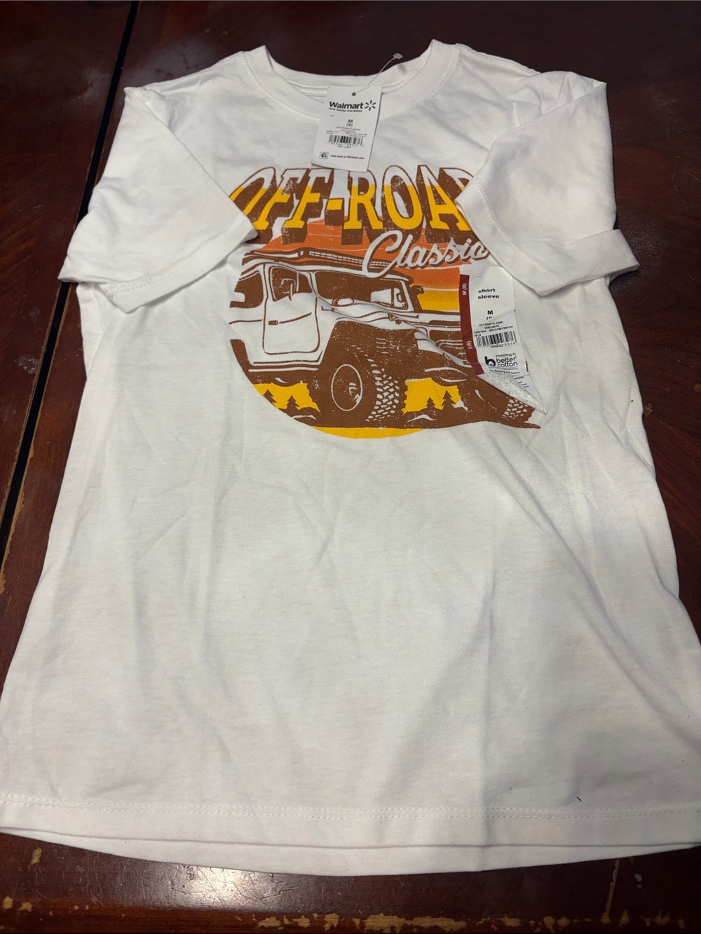 wonder nation White Tee with Yellow and Brown Off-Road Graphic